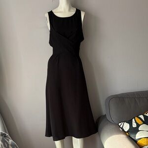 Maje Cross Wrap Tie Midi Black Flare Dress